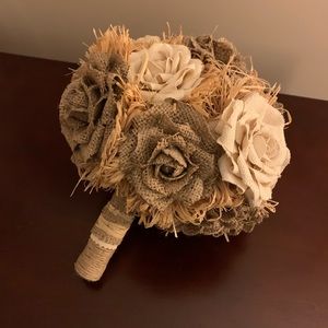 Handmade Rustic Lace Burlap rose Flower bouquet